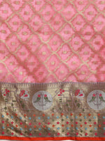 Thumbnail for Pink Tissue Silk Woven Zari Design Geomatric Saree with Unstitched Blouse - Hiral Fashion - Distacart