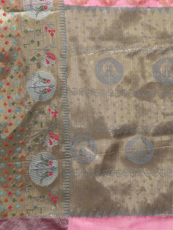 Pink Tissue Silk Woven Zari Design Geomatric Saree with Unstitched Blouse - Hiral Fashion - Distacart