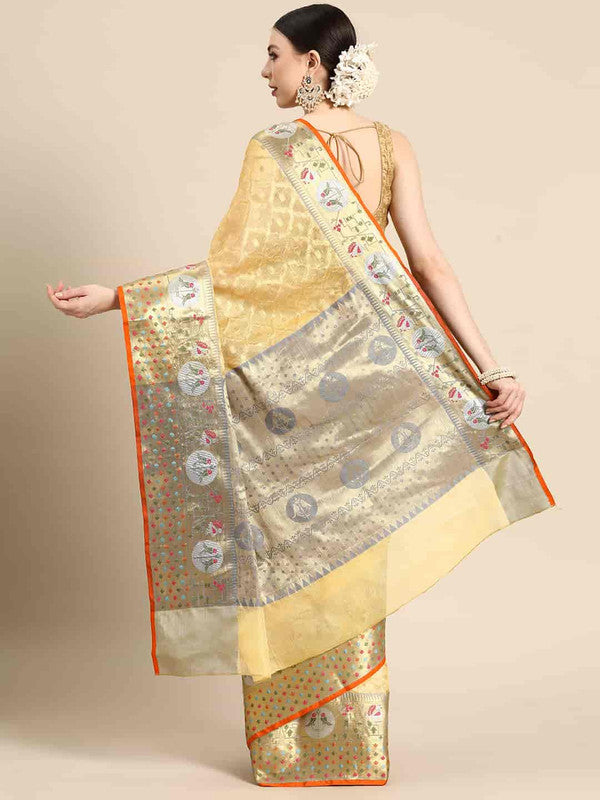 Yellow Tissue Silk Woven Zari Design Geomatric Saree with Unstitched Blouse - Hiral Fashion - Distacart