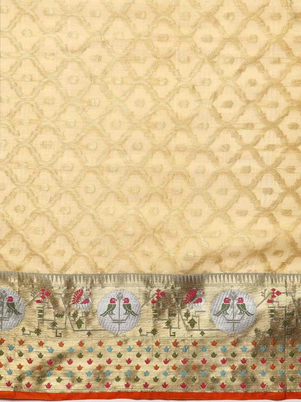 Yellow Tissue Silk Woven Zari Design Geomatric Saree with Unstitched Blouse - Hiral Fashion - Distacart