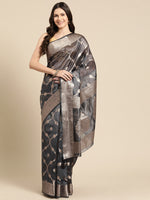 Thumbnail for Black Organza Silk Woven Zari Design Floral Saree with Unstitched Blouse - Hiral Fashion - Distacart