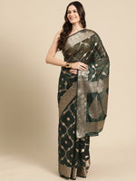 Thumbnail for Green Organza Silk Woven Zari Design Floral Saree with Unstitched Blouse - Hiral Fashion - Distacart
