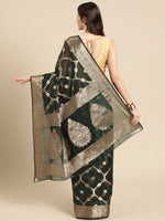 Thumbnail for Green Organza Silk Woven Zari Design Floral Saree with Unstitched Blouse - Hiral Fashion - Distacart