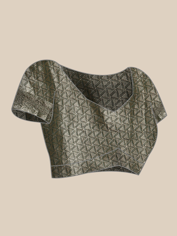 Green Organza Silk Woven Zari Design Floral Saree with Unstitched Blouse - Hiral Fashion - Distacart