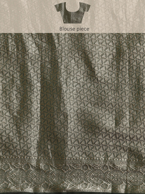 Green Organza Silk Woven Zari Design Floral Saree with Unstitched Blouse - Hiral Fashion - Distacart