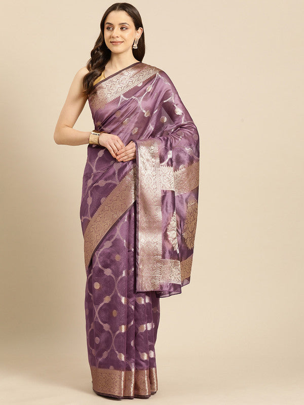 Light Pink Organza Silk Woven Zari Design Floral Saree with Unstitched Blouse - Hiral Fashion - Distacart