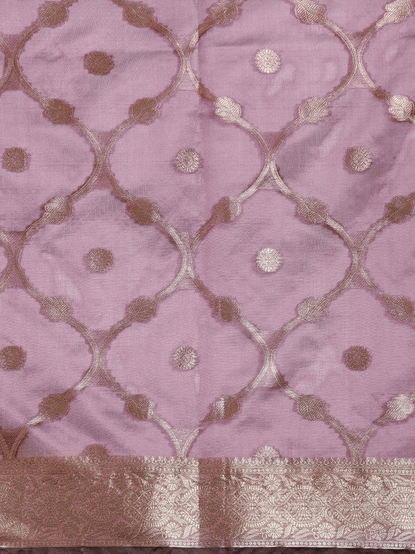 Light Pink Organza Silk Woven Zari Design Floral Saree with Unstitched Blouse - Hiral Fashion - Distacart