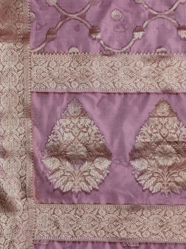 Light Pink Organza Silk Woven Zari Design Floral Saree with Unstitched Blouse - Hiral Fashion - Distacart