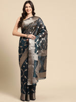Thumbnail for Turquoise Organza Silk Woven Zari Design Floral Saree with Unstitched Blouse - Hiral Fashion - Distacart