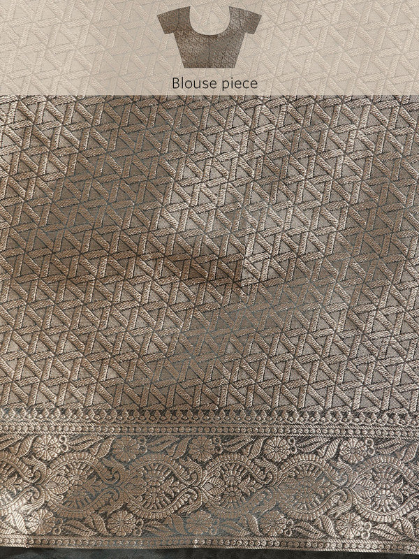 Turquoise Organza Silk Woven Zari Design Floral Saree with Unstitched Blouse - Hiral Fashion - Distacart