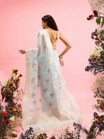 Thumbnail for Blue Linen Woven Thread Floral Saree with Unstitched Blouse - Hiral Fashion - Distacart