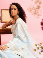 Thumbnail for Blue Linen Woven Thread Floral Saree with Unstitched Blouse - Hiral Fashion - Distacart