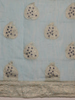 Thumbnail for Blue Linen Woven Thread Floral Saree with Unstitched Blouse - Hiral Fashion - Distacart