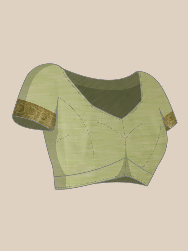 Green Linen Woven Thread Floral Saree with Unstitched Blouse - Hiral Fashion - Distacart