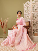 Thumbnail for Light Pink Linen Woven Thread Floral Saree with Unstitched Blouse - Hiral Fashion - Distacart