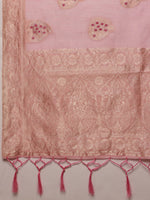 Thumbnail for Light Pink Linen Woven Thread Floral Saree with Unstitched Blouse - Hiral Fashion - Distacart