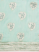 Thumbnail for Turquoise Linen Woven Thread Floral Saree with Unstitched Blouse - Hiral Fashion - Distacart