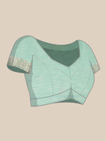 Thumbnail for Turquoise Linen Woven Thread Floral Saree with Unstitched Blouse - Hiral Fashion - Distacart
