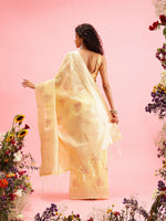 Thumbnail for Yellow Linen Woven Thread Floral Saree with Unstitched Blouse - Hiral Fashion - Distacart