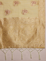 Thumbnail for Yellow Linen Woven Thread Floral Saree with Unstitched Blouse - Hiral Fashion - Distacart