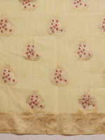 Thumbnail for Yellow Linen Woven Thread Floral Saree with Unstitched Blouse - Hiral Fashion - Distacart