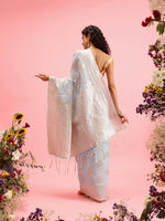 Thumbnail for Blue Linen Woven Thread Floral Saree with Unstitched Blouse - Hiral Fashion - Distacart