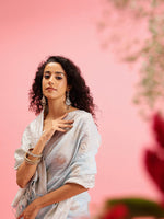 Thumbnail for Blue Linen Woven Thread Floral Saree with Unstitched Blouse - Hiral Fashion - Distacart