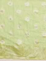 Thumbnail for Green Linen Woven Thread Floral Saree with Unstitched Blouse - Hiral Fashion - Distacart