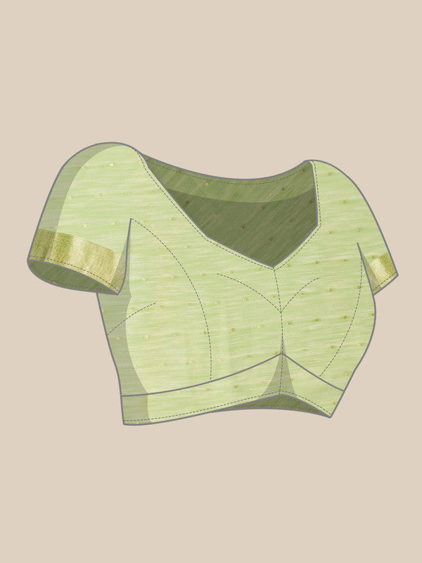 Green Linen Woven Thread Floral Saree with Unstitched Blouse - Hiral Fashion - Distacart