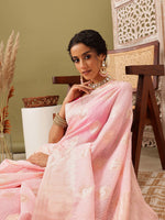 Thumbnail for Light Pink Linen Woven Thread Floral Saree with Unstitched Blouse - Hiral Fashion - Distacart