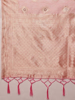 Thumbnail for Light Pink Linen Woven Thread Floral Saree with Unstitched Blouse - Hiral Fashion - Distacart