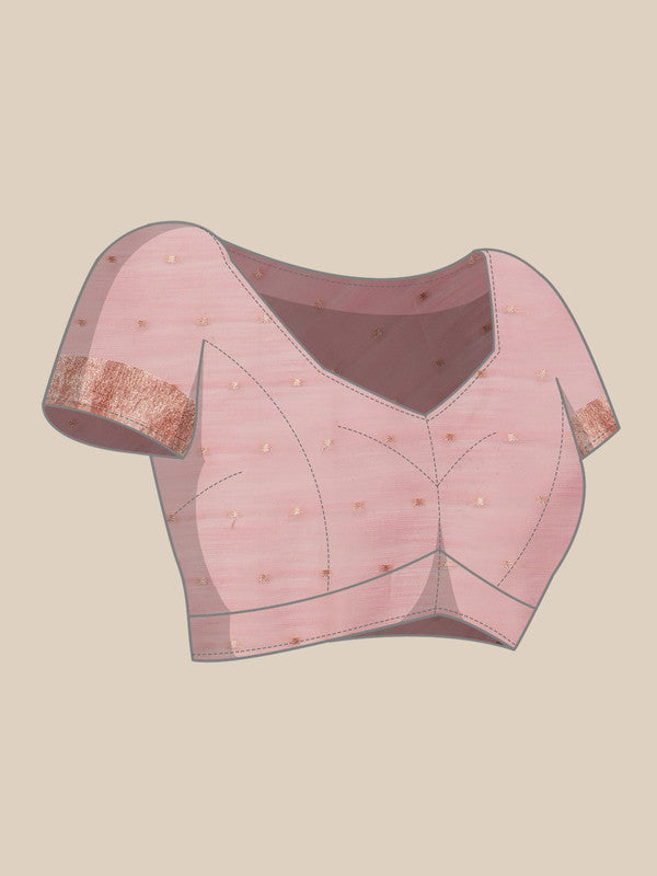 Light Pink Linen Woven Thread Floral Saree with Unstitched Blouse - Hiral Fashion - Distacart