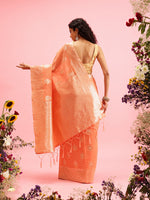 Thumbnail for Peach Linen Woven Thread Floral Saree with Unstitched Blouse - Hiral Fashion - Distacart