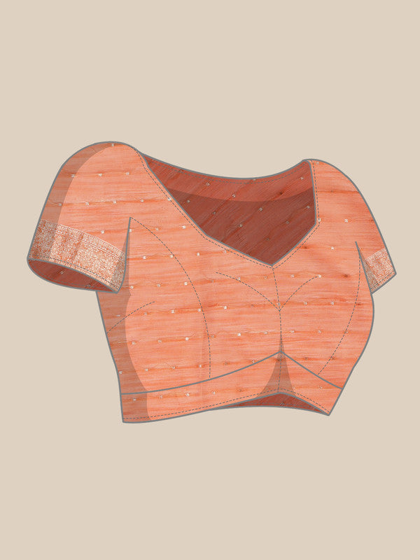 Peach Linen Woven Thread Floral Saree with Unstitched Blouse - Hiral Fashion - Distacart