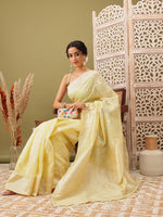 Thumbnail for Yellow Linen Woven Thread Floral Saree with Unstitched Blouse - Hiral Fashion - Distacart