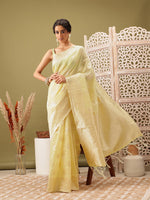Thumbnail for Yellow Linen Woven Thread Floral Saree with Unstitched Blouse - Hiral Fashion - Distacart