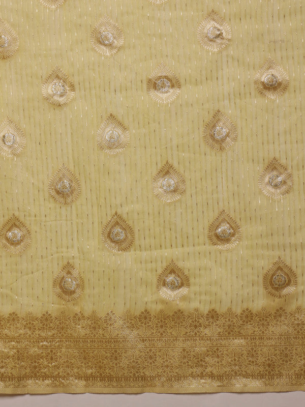 Yellow Linen Woven Thread Floral Saree with Unstitched Blouse - Hiral Fashion - Distacart