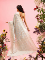 Thumbnail for Blue Linen Woven Thread Geomatric Saree with Unstitched Blouse - Hiral Fashion - Distacart