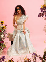 Thumbnail for Blue Linen Woven Thread Geomatric Saree with Unstitched Blouse - Hiral Fashion - Distacart