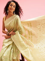 Thumbnail for Green Linen Woven Thread Geomatric Saree with Unstitched Blouse - Hiral Fashion - Distacart