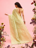 Thumbnail for Green Linen Woven Thread Geomatric Saree with Unstitched Blouse - Hiral Fashion - Distacart