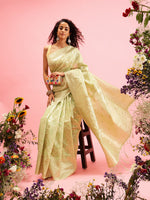 Thumbnail for Green Linen Woven Thread Geomatric Saree with Unstitched Blouse - Hiral Fashion - Distacart