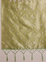 Thumbnail for Green Linen Woven Thread Geomatric Saree with Unstitched Blouse - Hiral Fashion - Distacart