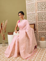 Thumbnail for Light Pink Linen Woven Thread Geomatric Saree with Unstitched Blouse - Hiral Fashion - Distacart