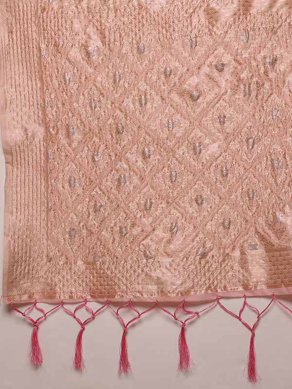 Light Pink Linen Woven Thread Geomatric Saree with Unstitched Blouse - Hiral Fashion - Distacart