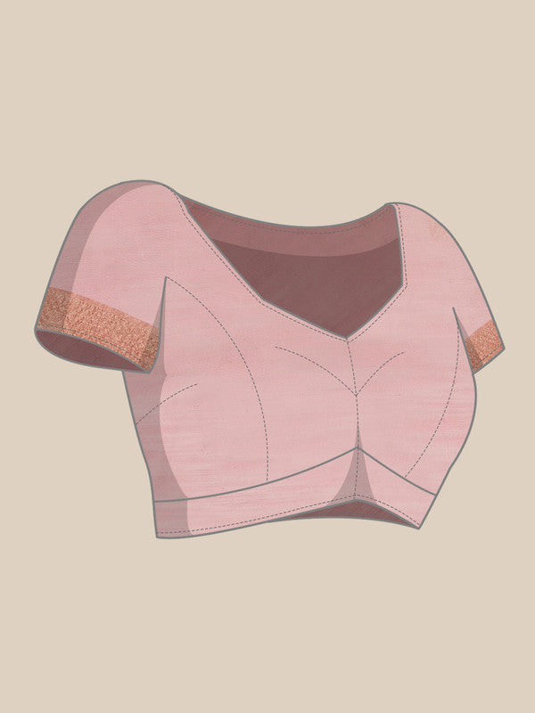 Light Pink Linen Woven Thread Geomatric Saree with Unstitched Blouse - Hiral Fashion - Distacart