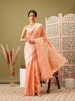 Thumbnail for Peach Linen Woven Thread Geomatric Saree with Unstitched Blouse - Hiral Fashion - Distacart