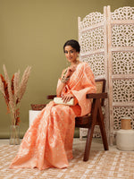 Thumbnail for Peach Linen Woven Thread Geomatric Saree with Unstitched Blouse - Hiral Fashion - Distacart