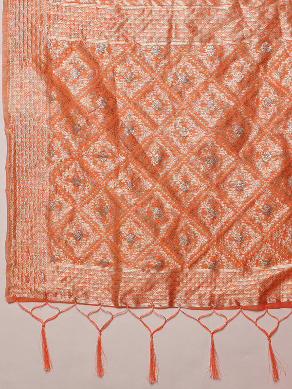 Peach Linen Woven Thread Geomatric Saree with Unstitched Blouse - Hiral Fashion - Distacart