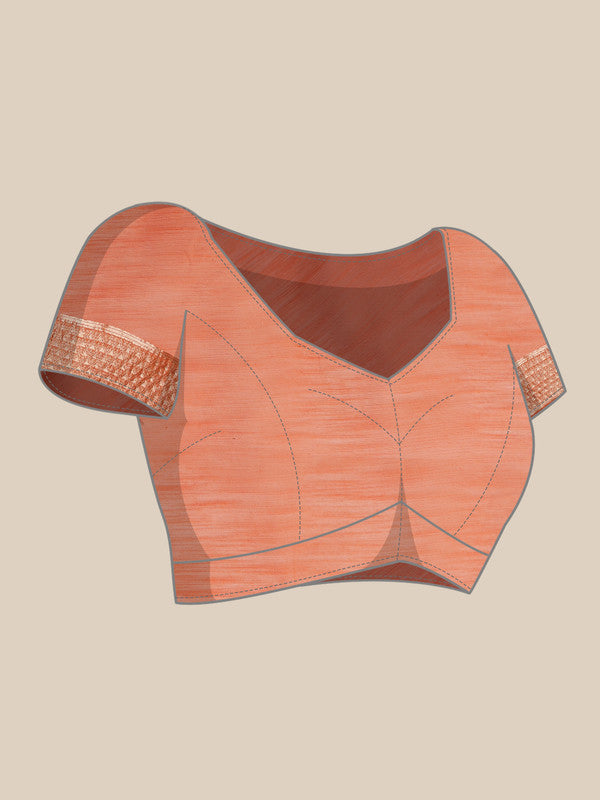 Peach Linen Woven Thread Geomatric Saree with Unstitched Blouse - Hiral Fashion - Distacart